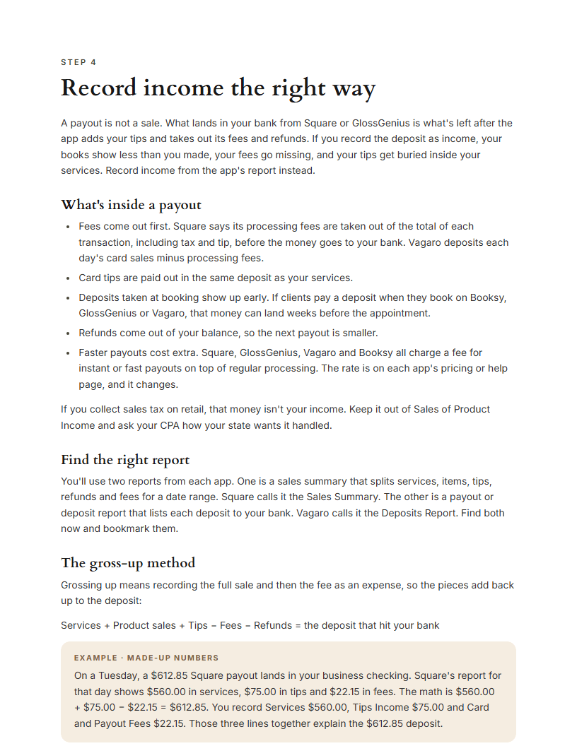 A page from Step 4, recording payouts and tips